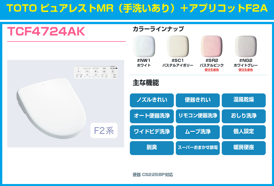 TOTO ピュアレストMR 手洗いあり アプリコットF2A TCF4724AKセット