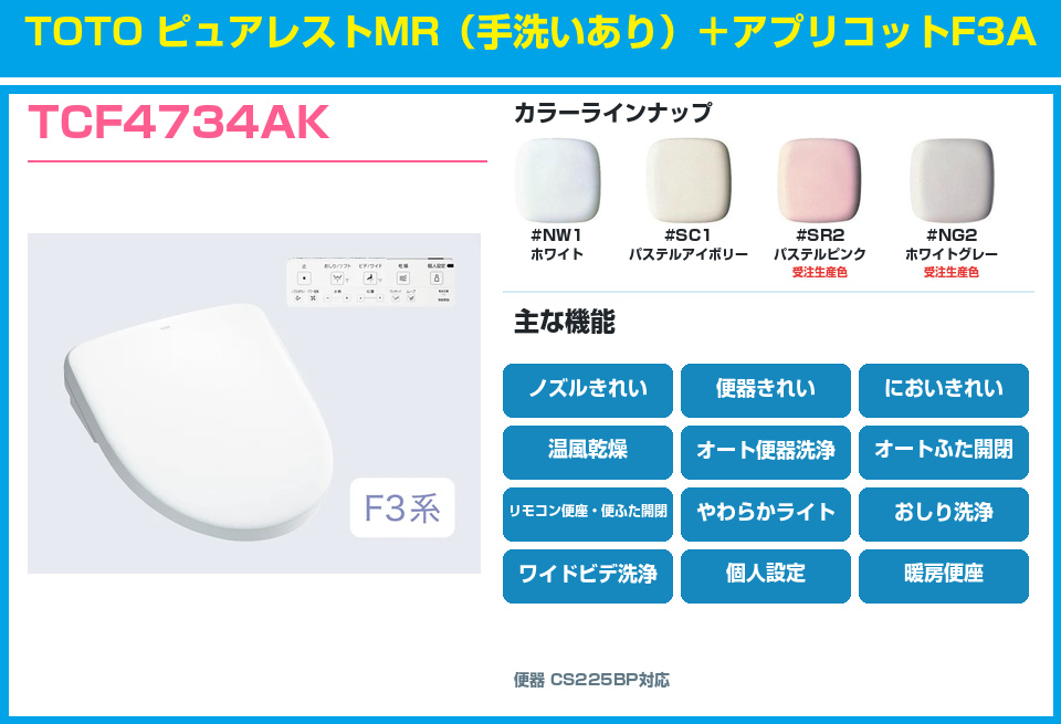 TOTO ピュアレストMR 手洗いあり アプリコットF3A TCF4734AKセット