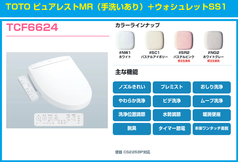TOTO ピュアレストMR 手洗いあり ウォシュレットSS1 TCF6624セット